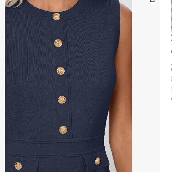 MEROKEETY Navy Sleeveless Button Detail Fit Knit Dress Size M NWT - Picture 4 of 11